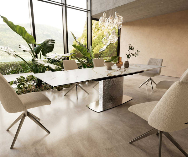 Dining Table Aurora 200-300x100cm Ceramic Gold Central Frame Silver