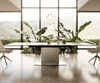 Dining Table Aurora 200-300x100cm Ceramic Gold Central Frame Silver