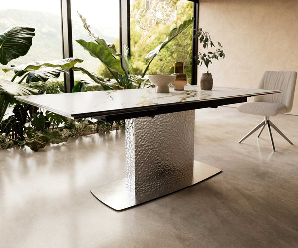 Dining Table Aurora 200-300x100cm Ceramic Gold Central Frame Silver