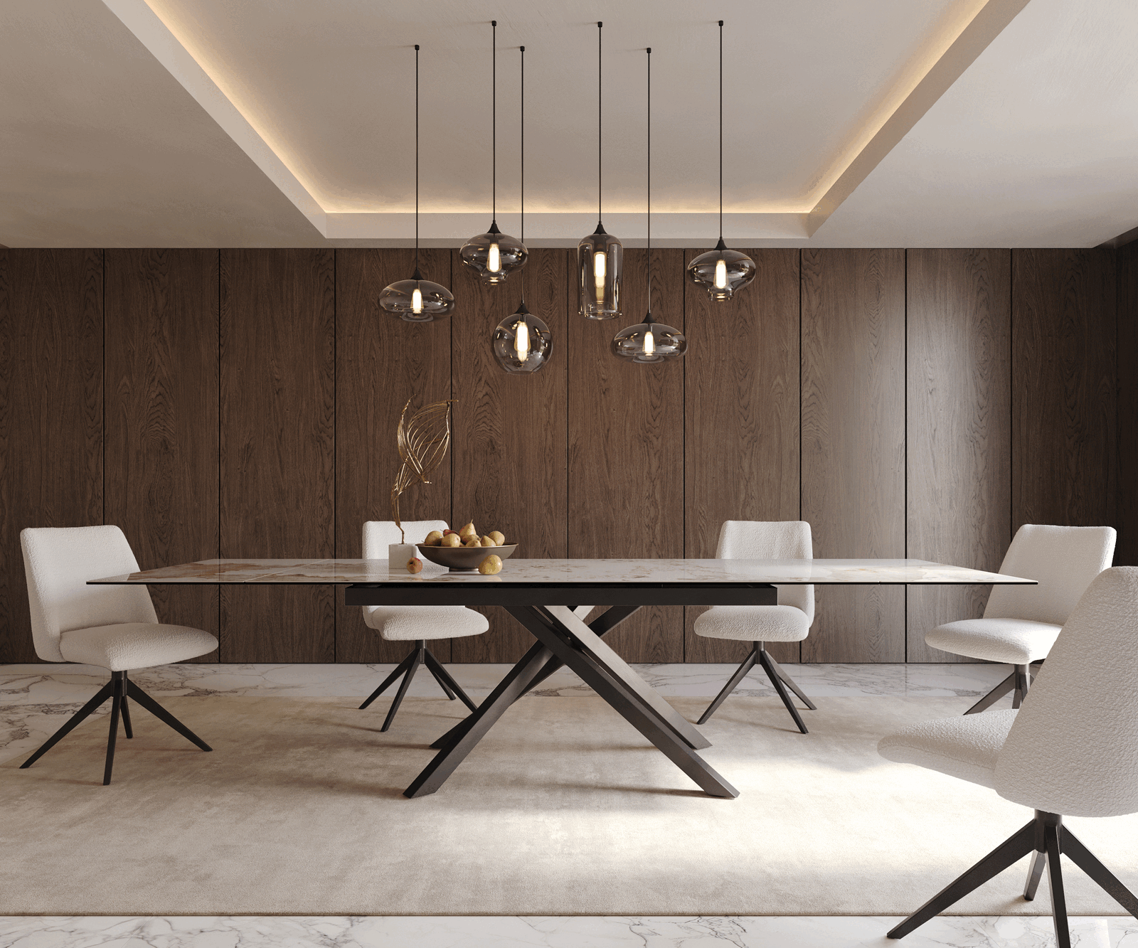 Dining Table Aurora Extendable 200-300cm Ceramic Beige Cross Frame Black