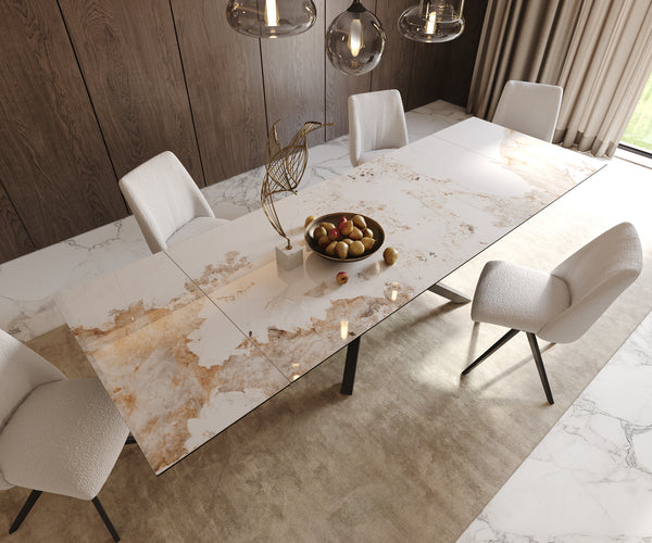 Dining Table Aurora Extendable 200-300cm Ceramic Beige Cross Frame Black