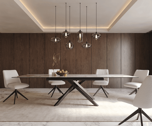 Dining Table Aurora Extendable 200-300cm Ceramic Beige Cross Frame Black
