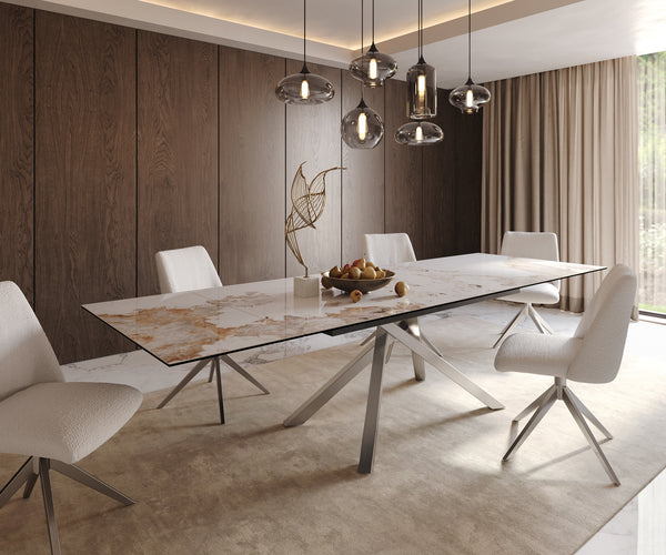 Dining Table Aurora Extendable Ceramic 200-300cm Beige Cross Frame Steel