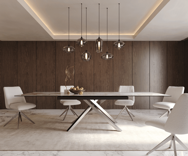 Dining Table Aurora Extendable Ceramic 200-300cm Beige Cross Frame Steel
