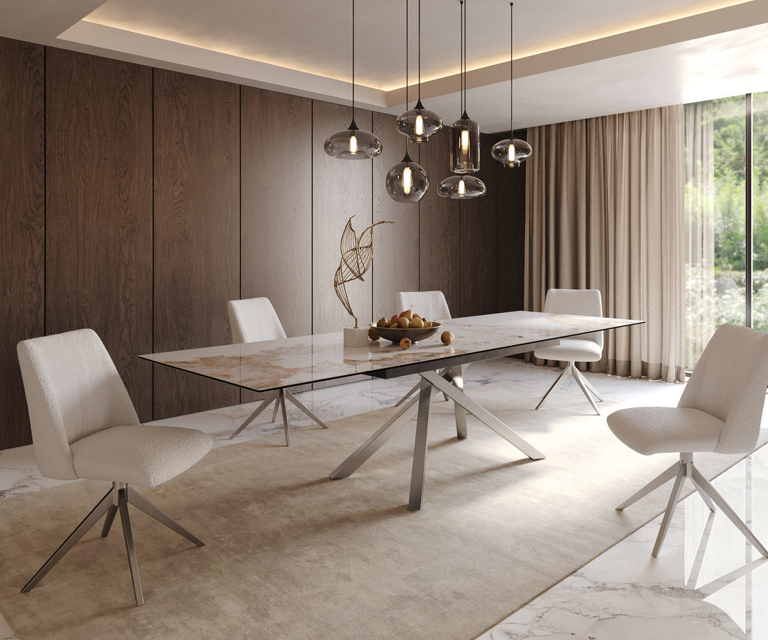 Extendable Dining Table Aurora 200-300cm Ceramic Minas Melange Beige Cross Frame Steel