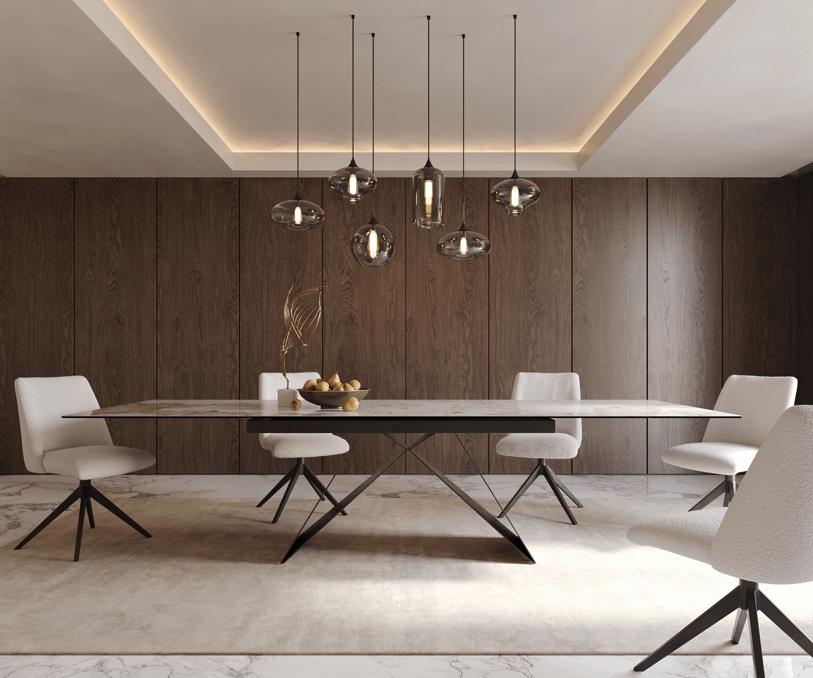 Dining Table Aurora Extendable Ceramic 200-300cm Beige V Frame Black