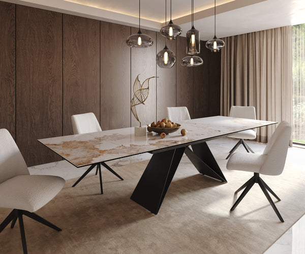 Dining Table Aurora Extendable Ceramic 200-300cm Beige V Frame Black
