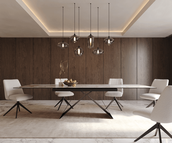 Dining Table Aurora Extendable Ceramic 200-300cm Beige V Frame Black