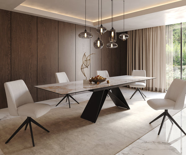 Dining Table Aurora Extendable Ceramic 200-300cm Beige V Frame Black