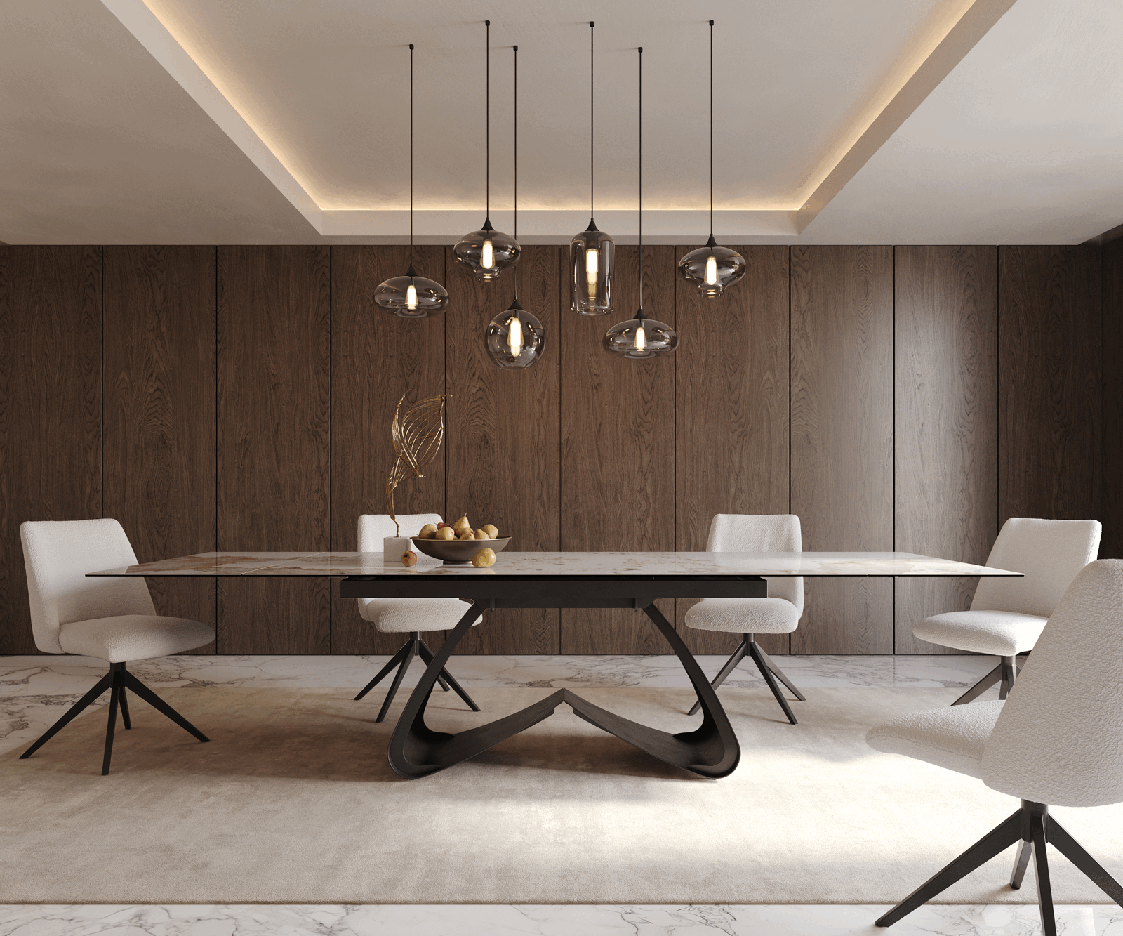 Dining Table Aurora Extendable 200-300cm Ceramic Beige W Frame Black