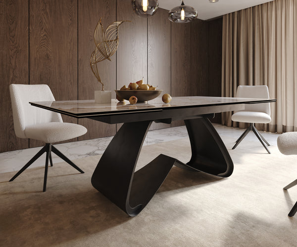 Dining Table Aurora Extendable 200-300cm Ceramic Beige W Frame Black