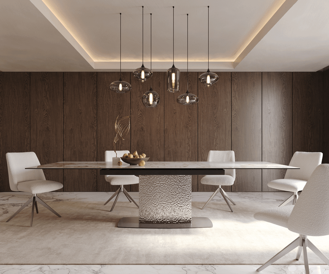Extendable Dining Table Aurora 200-300cm Ceramic Minas Melange Beige Central Frame Steel