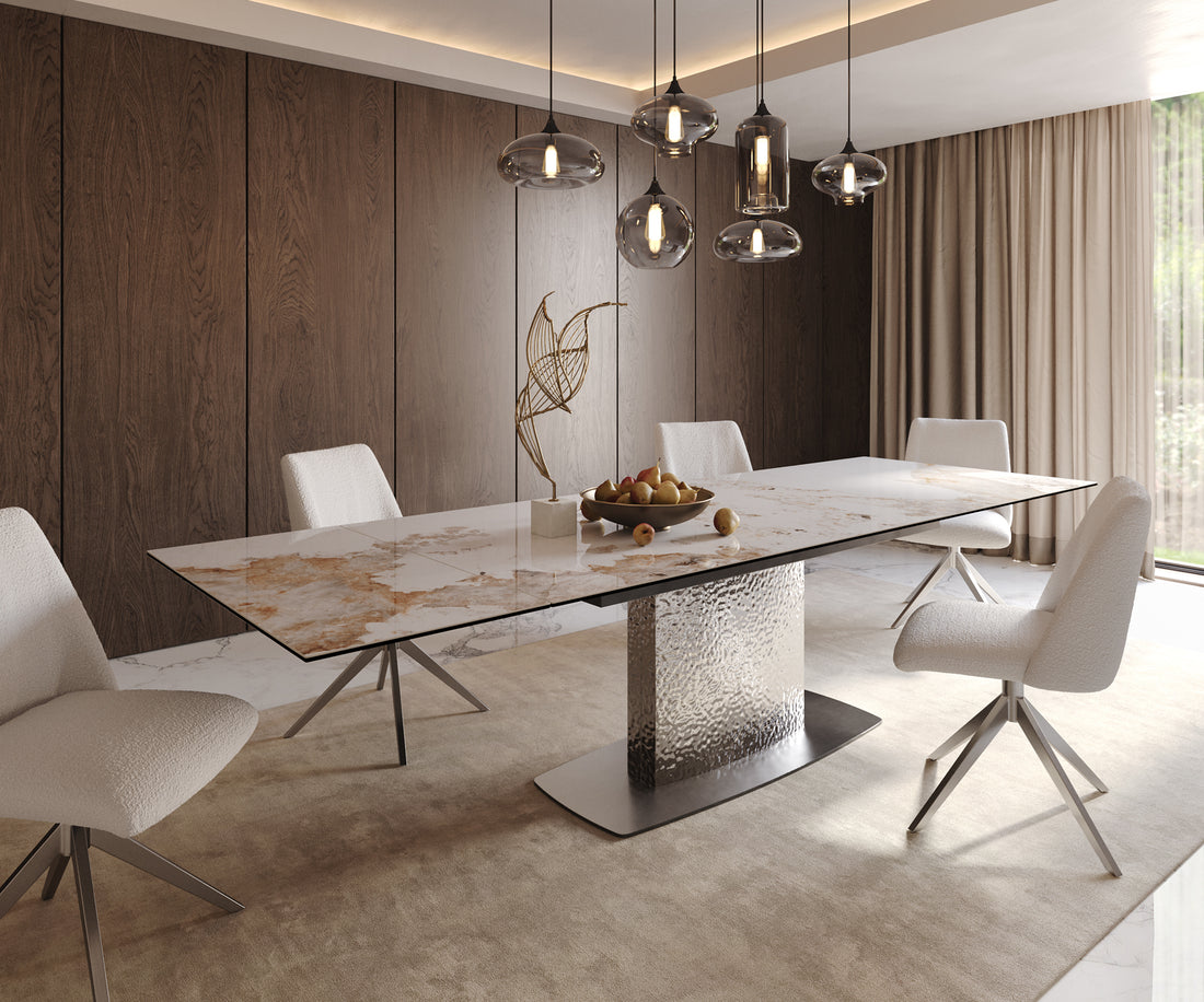 Dining Table Aurora Extendable Ceramic 200-300cm Beige Wave Frame Steel