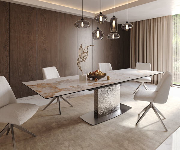Dining Table Aurora Extendable Ceramic 200-300cm Beige Wave Frame Steel