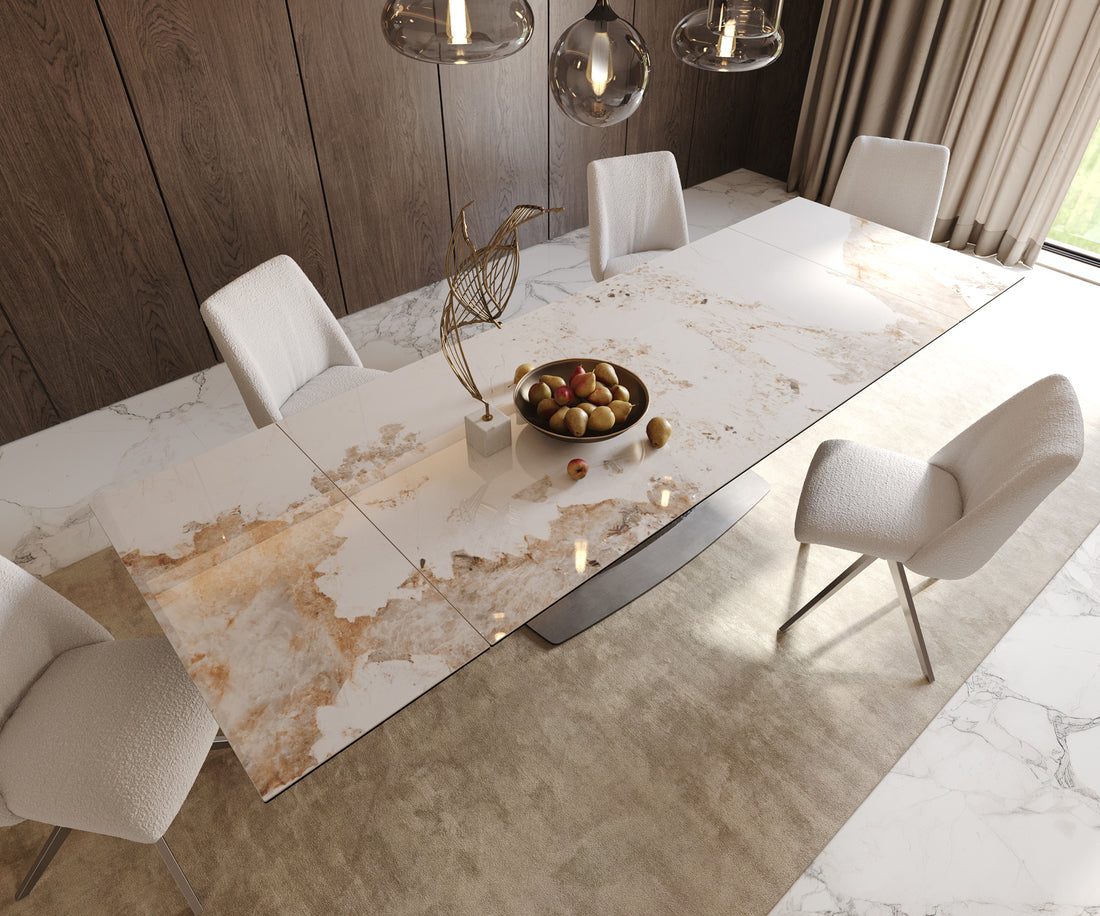 Extendable Dining Table Aurora 200-300cm Ceramic Minas Melange Beige Central Frame Steel