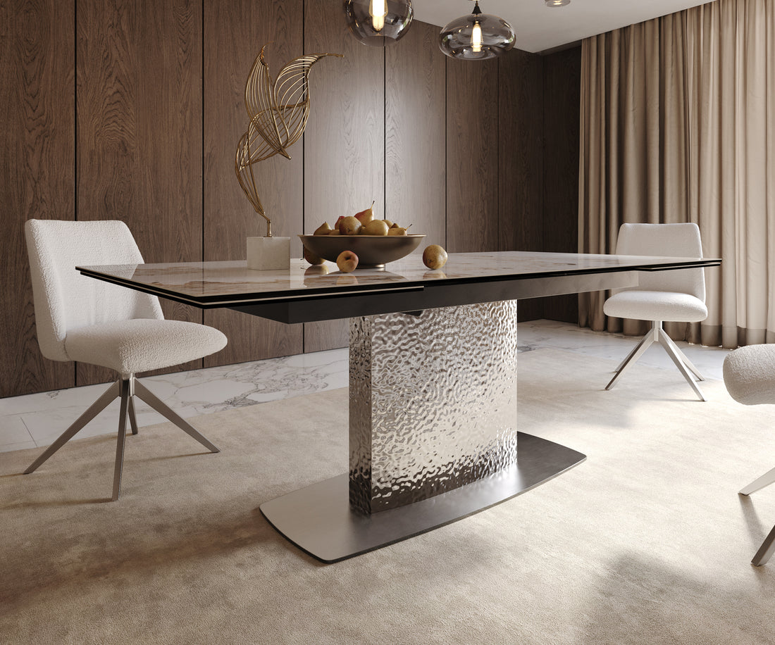Extendable Dining Table Aurora 200-300cm Ceramic Minas Melange Beige Central Frame Steel