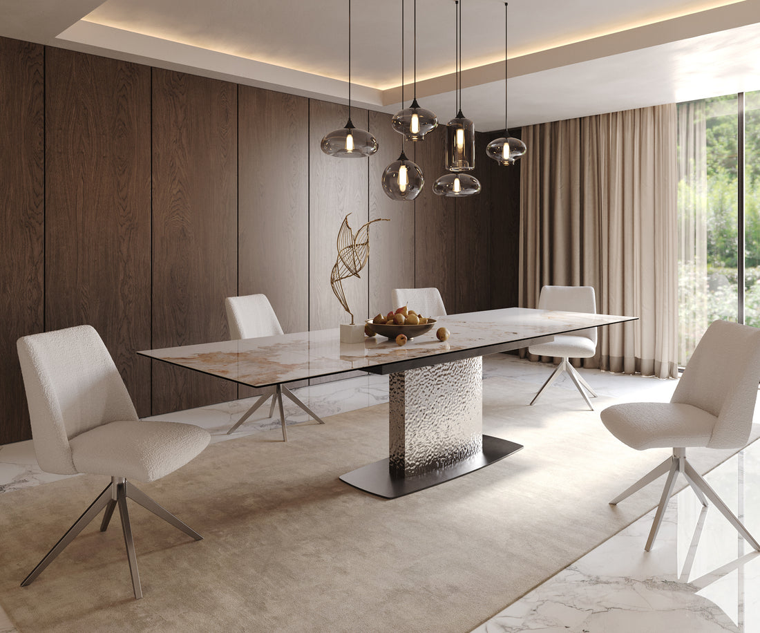 Extendable Dining Table Aurora 200-300cm Ceramic Minas Melange Beige Central Frame Steel