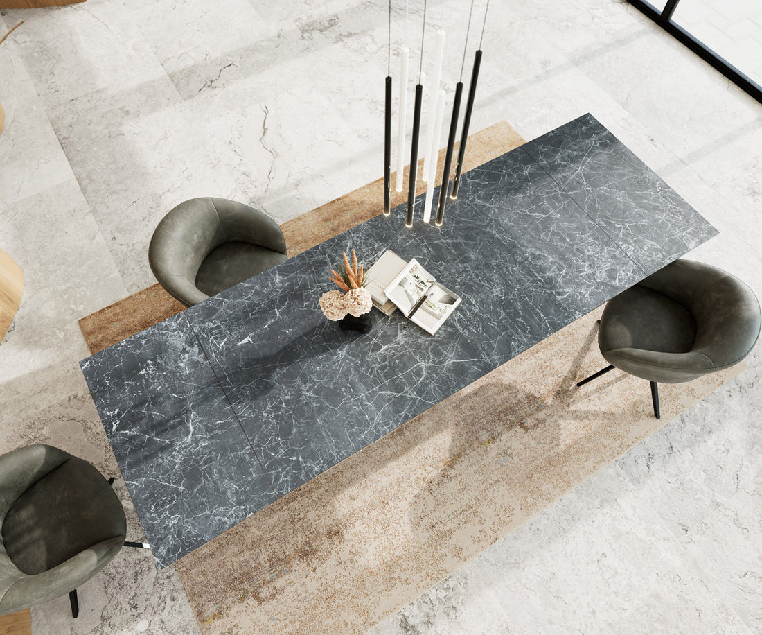 Extendable Dining Table Aurora 200-300cm Ceramic Nero Greco Anthracite Cross Frame Black