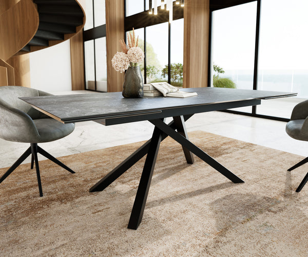 Dining Table Aurora Extendable 200-300cm Ceramic Anthracite Cross Frame Black