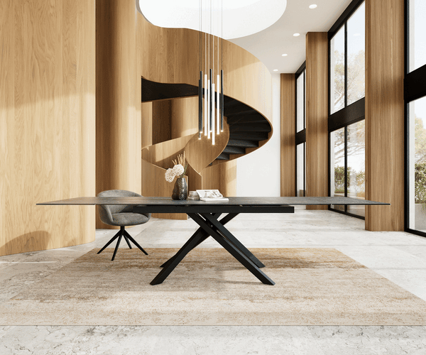 Dining Table Aurora Extendable 200-300cm Ceramic Anthracite Cross Frame Black