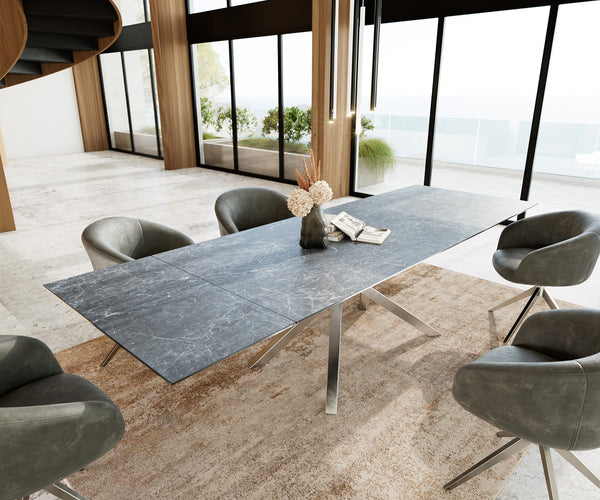 Dining Table Aurora Extendable Ceramic 200-300cm Anthracite Cross Frame Steel