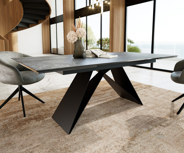 Dining Table Aurora Extendable 200-300cm Ceramic Anthracite V Frame Black