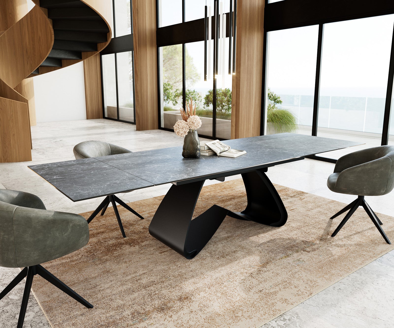 Dining Table Aurora Extendable 200-300cm Ceramic Anthracite W Frame Black