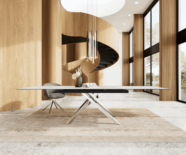 Dining Table Aurora Extendable 200-300cm Ceramic White Cross Frame Steel