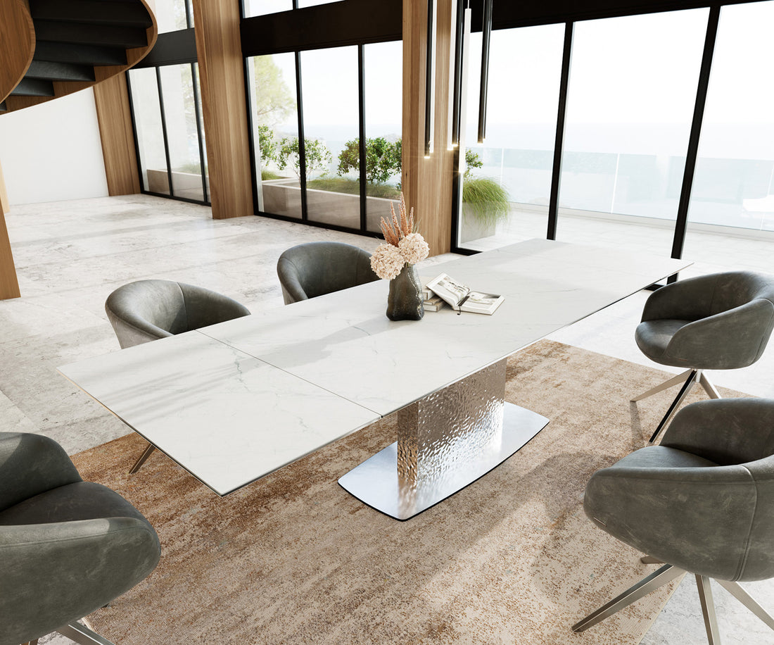 Extendable Dining Table Aurora 200-300cm Ceramic Statuarietto White Central Frame Steel