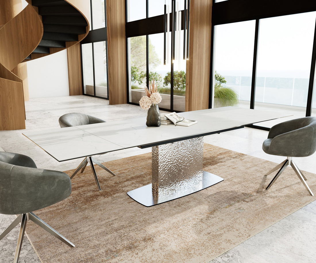 Extendable Dining Table Aurora 200-300cm Ceramic Statuarietto White Central Frame Steel