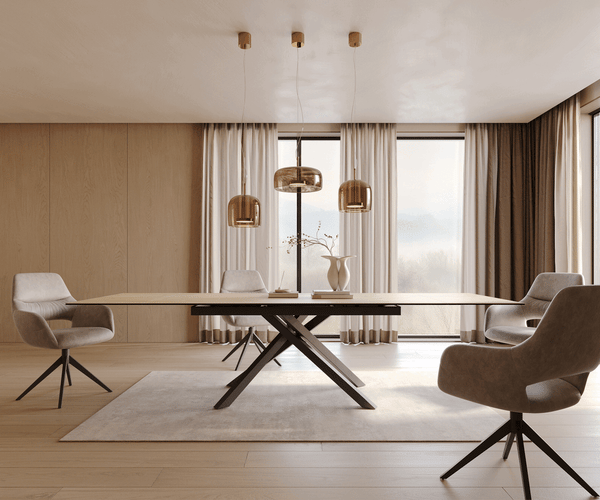 Dining Table Aurora Extendable 200-300cm Ceramic Oak Look Cross Frame Black