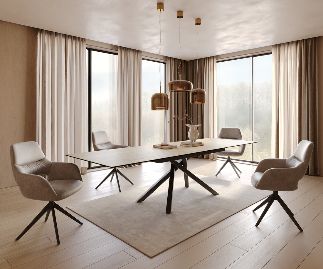Extendable Dining Table Aurora 200-300cm Ceramic Sabbia Oak Look Cross Frame Black