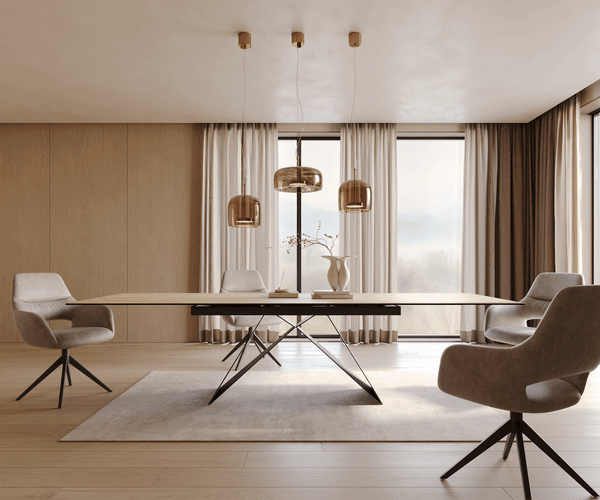 Dining Table Aurora Extendable 200-300cm Ceramic Oak Look V Frame Black
