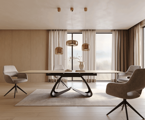 Dining Table Aurora Extendable 200-300cm Ceramic Oak Look W Frame Black