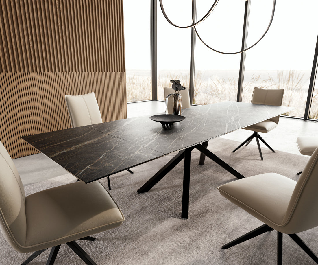 Dining Table Aurora Extendable Ceramic 200-300cm Brown Cross Frame Black