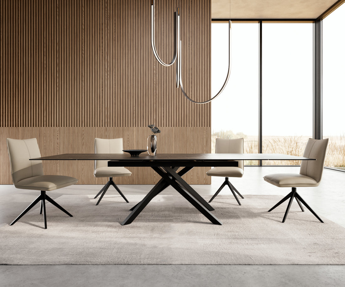 Extendable Dining Table Aurora 200-300cm Ceramic Noir Desir Brown Cross Frame Black