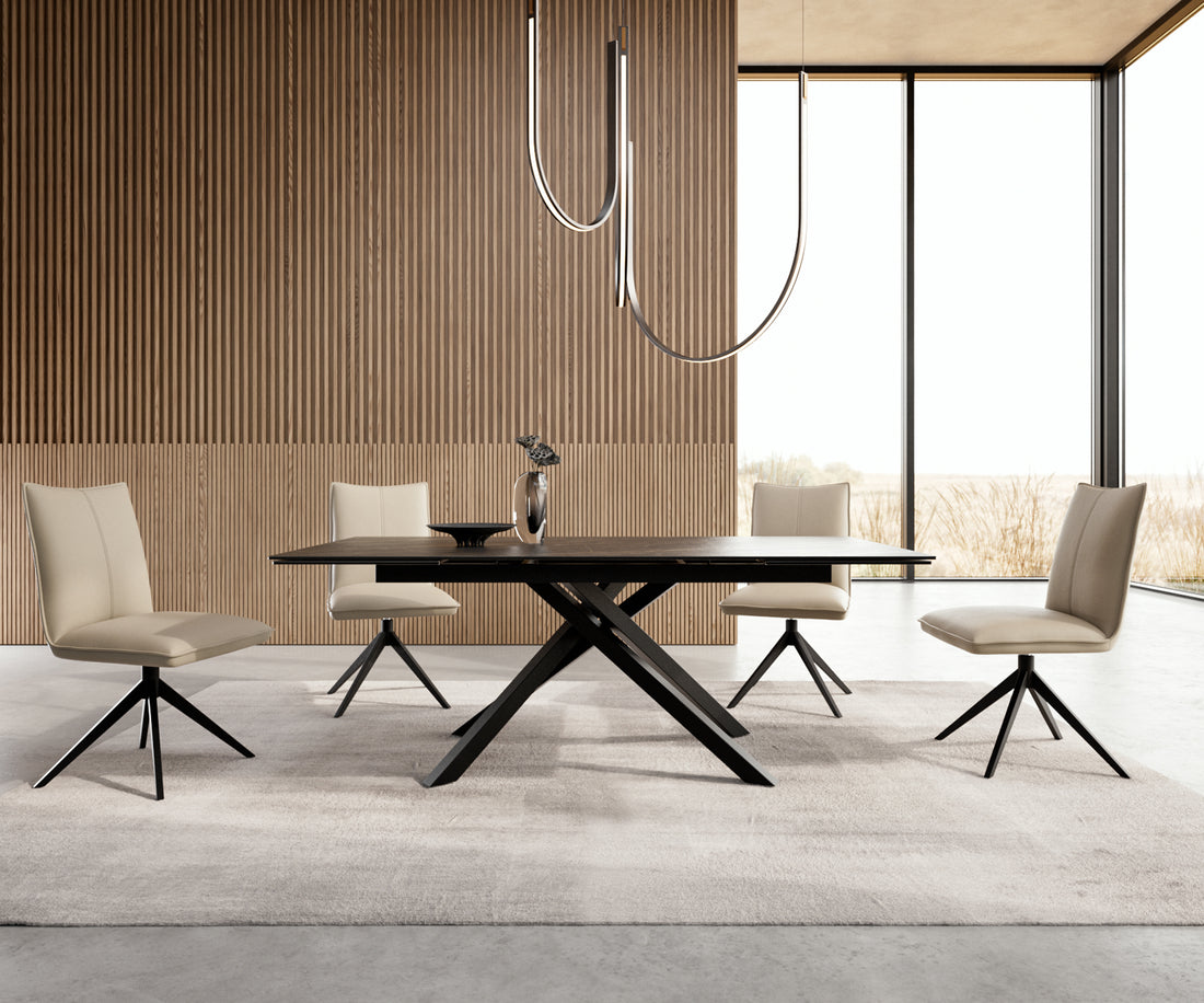 Extendable Dining Table Aurora 200-300cm Ceramic Noir Desir Brown Cross Frame Black