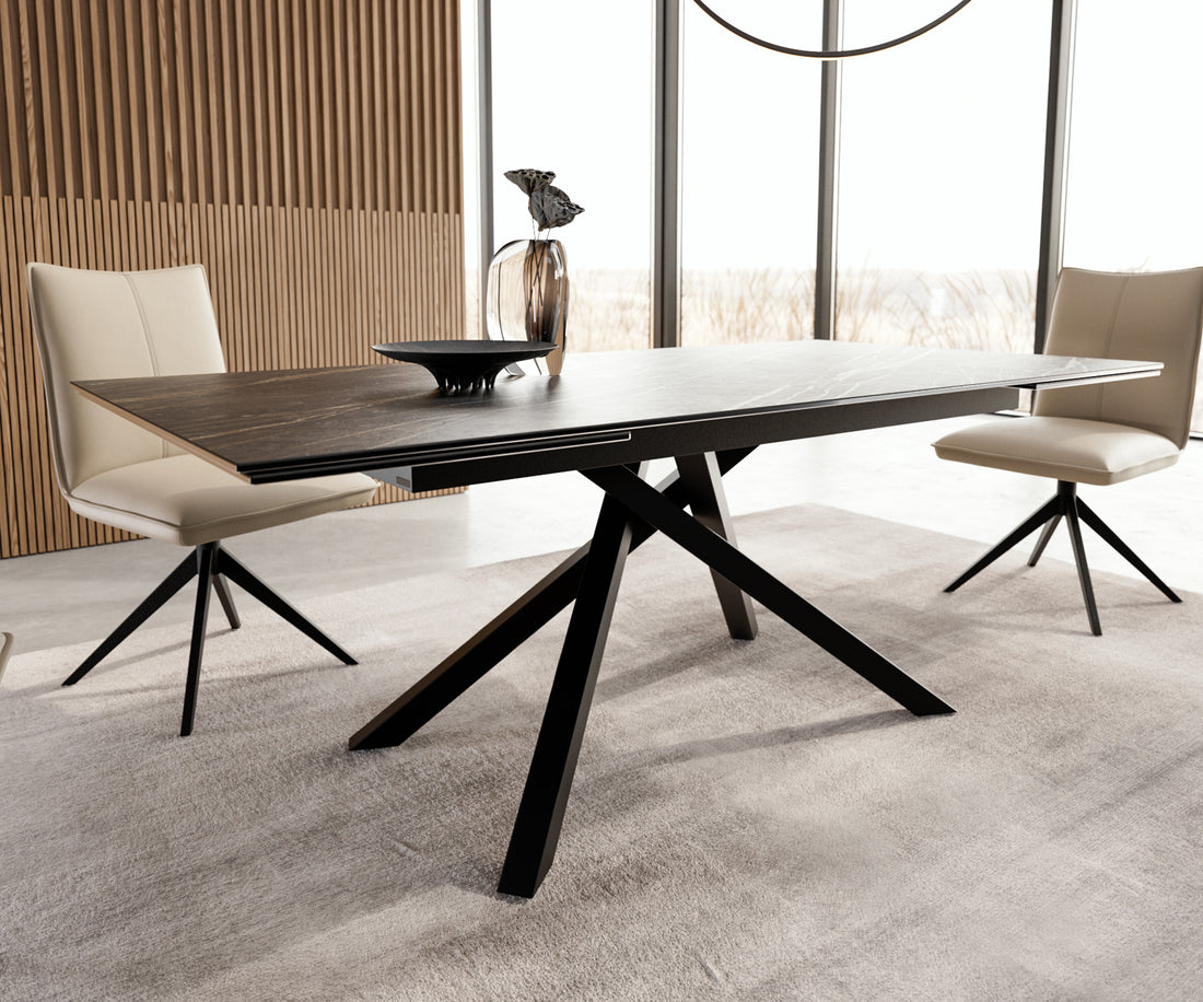 Extendable Dining Table Aurora 200-300cm Ceramic Noir Desir Brown Cross Frame Black