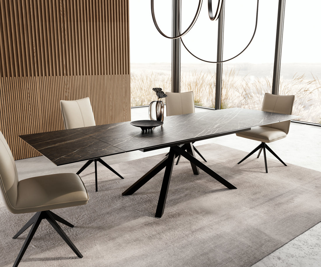 Extendable Dining Table Aurora 200-300cm Ceramic Noir Desir Brown Cross Frame Black