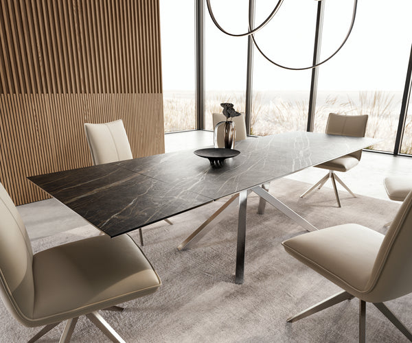 Dining Table Aurora Extendable Ceramic 200-300cm Brown Cross Frame Steel