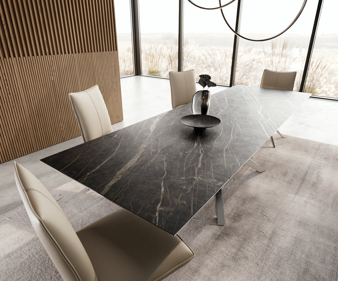 Extendable Dining Table Aurora 200-300cm Ceramic Noir Desir Brown Cross Frame Steel