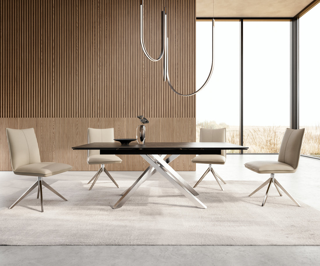 Extendable Dining Table Aurora 200-300cm Ceramic Noir Desir Brown Cross Frame Steel