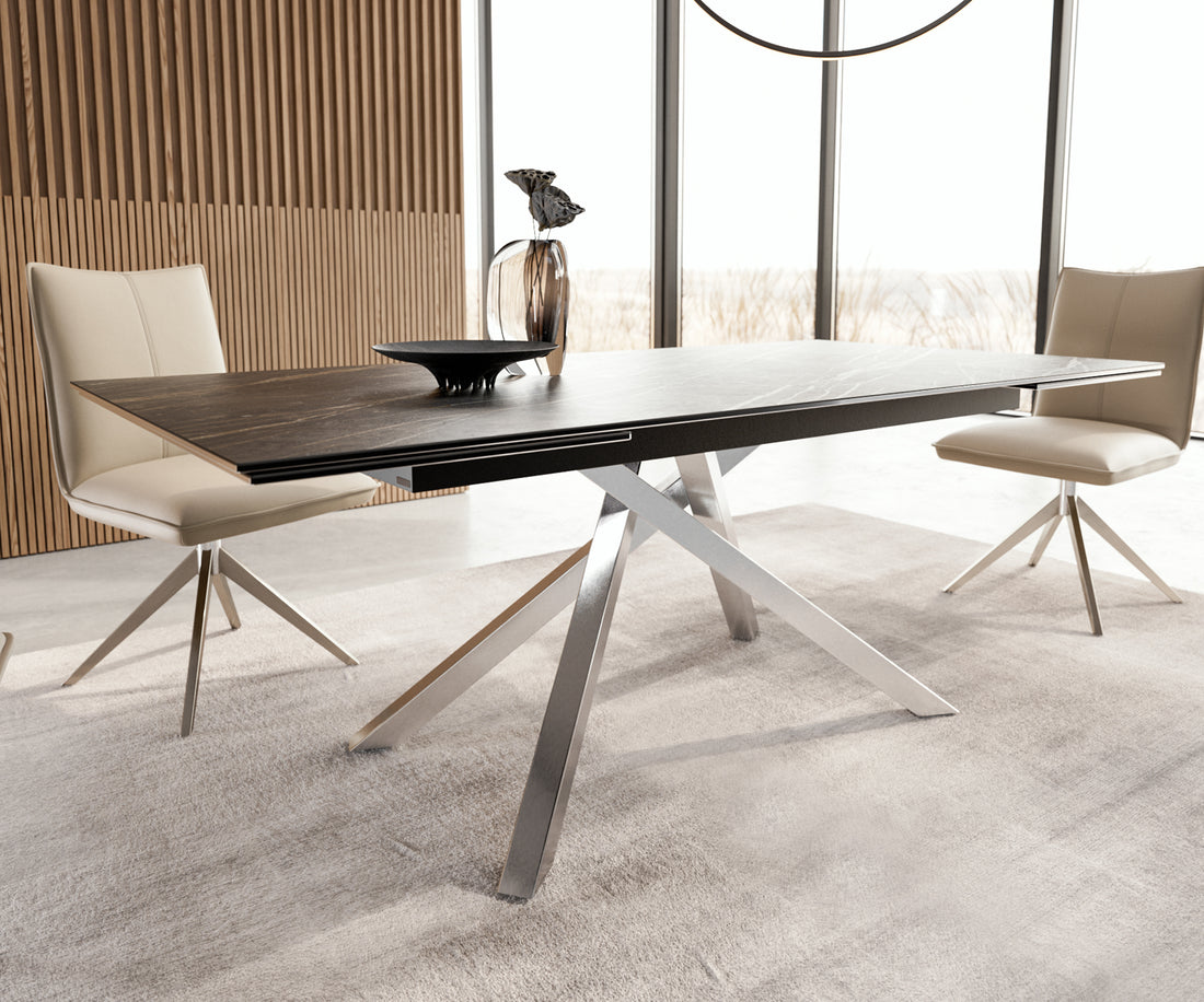 Extendable Dining Table Aurora 200-300cm Ceramic Noir Desir Brown Cross Frame Steel