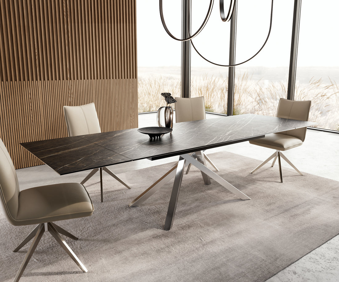 Extendable Dining Table Aurora 200-300cm Ceramic Noir Desir Brown Cross Frame Steel