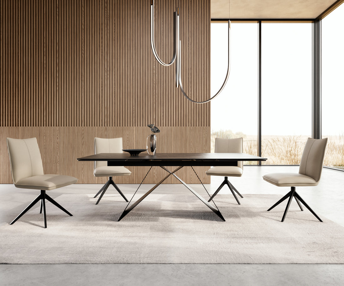 Extendable Dining Table Aurora 200-300cm Ceramic Noir Desir Brown V-Frame Black