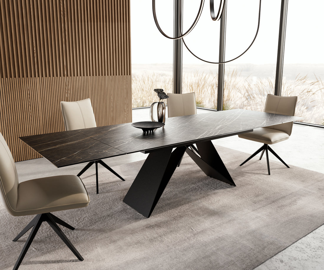Extendable Dining Table Aurora 200-300cm Ceramic Noir Desir Brown V-Frame Black