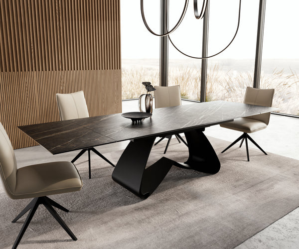 Dining Table Aurora Extendable Ceramic 200-300cm Brown W Frame Black