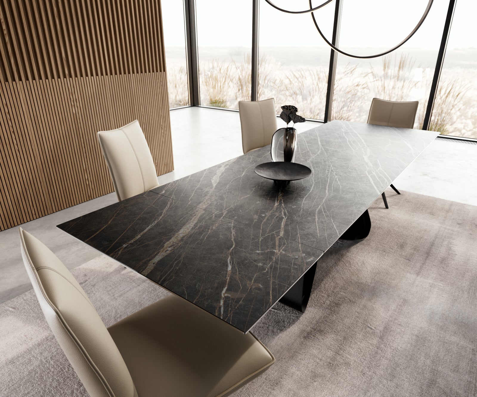 Dining Table Aurora Extendable 200-300cm Ceramic Brown W Frame Black