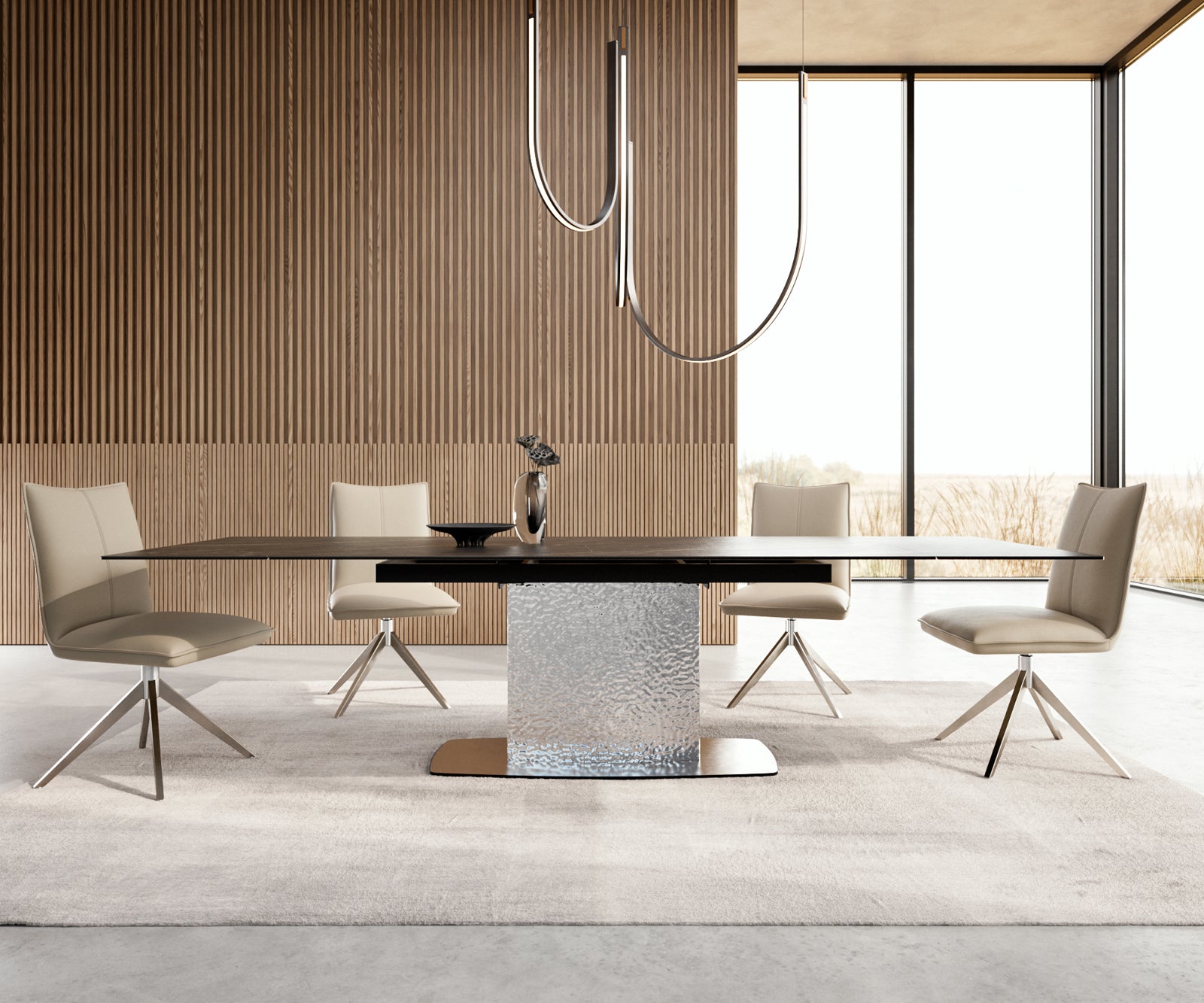 Dining Table Aurora Extendable Ceramic 200-300cm Brown Wave Frame Steel