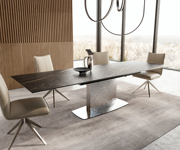Dining Table Aurora Extendable Ceramic 200-300cm Brown Wave Frame Steel